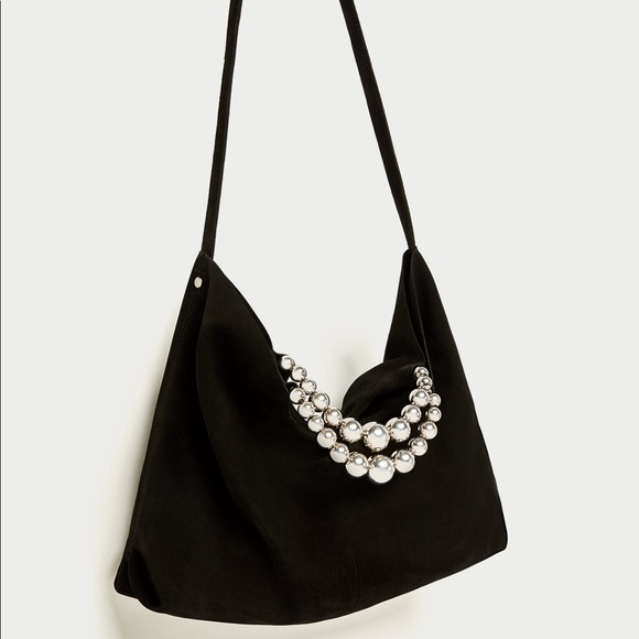 Zara Handbags - ZARA | Genuine Suede Tote/Crossbody Bead Handles